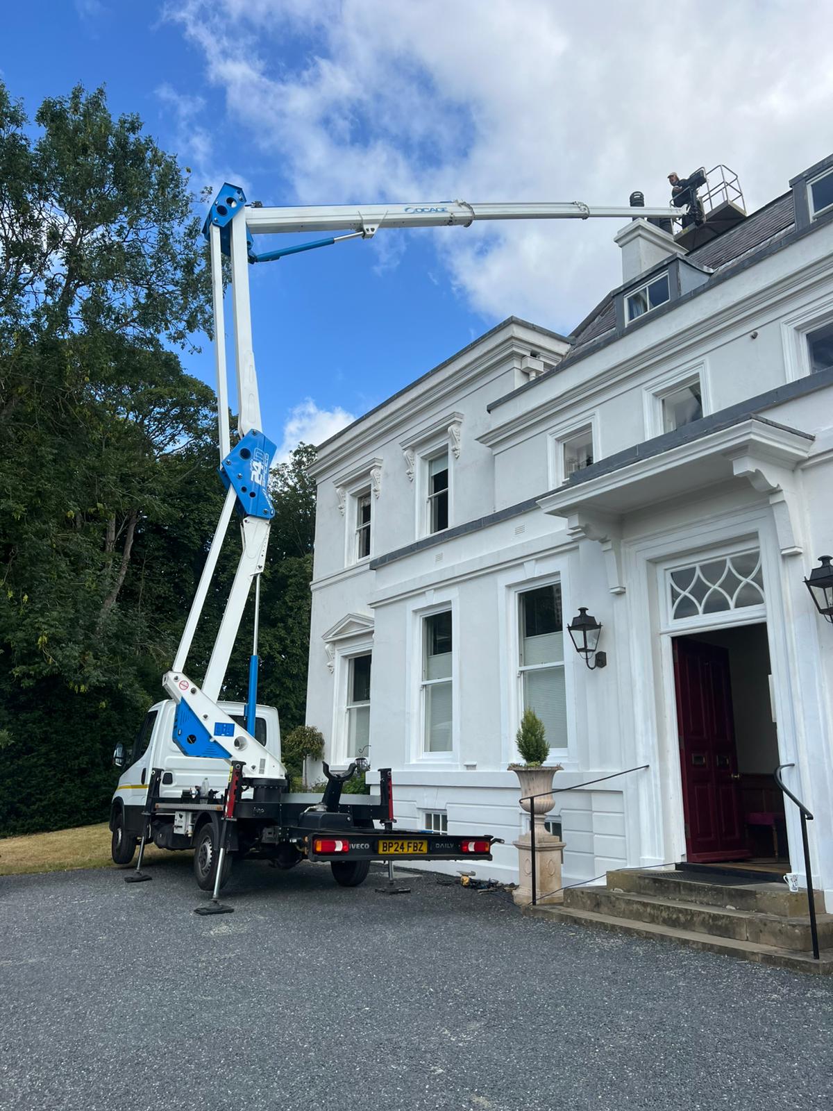 Chimney repair from cherry picker in Ramsey